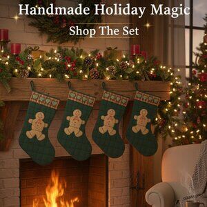 Set of 3 Handmade Gingerbread Family Stocking $49